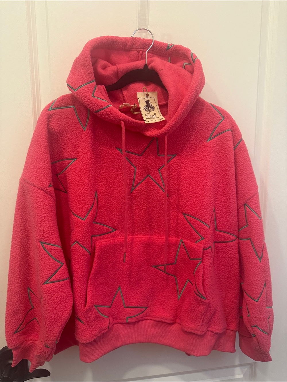 EASEL Red Fleece Star Hoodie SZ SM